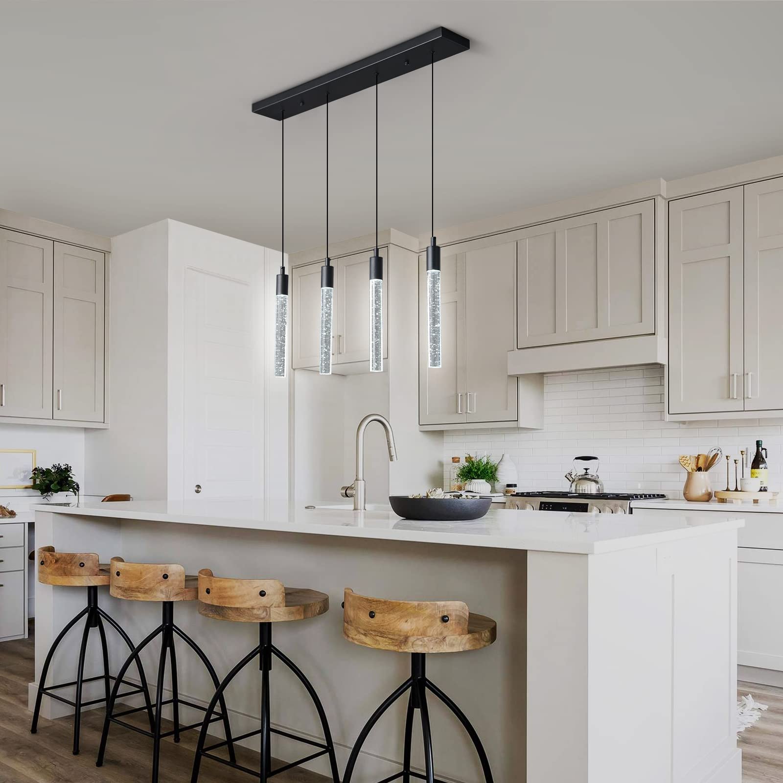Nowoczesna lampa wisząca LED, czarna, mini lampa wisząca, do sypialni, stolik nocny, mała lampa wisząca (4 światła)