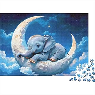 Elefantino Moon Premium Papper Elefant på månen Pussel Avkopplande Pedagogiskt Detaljerad Färgglad För Kvinnor Gåvor för Män 52x38cm/1000pcs Pussel 1000 Bitar