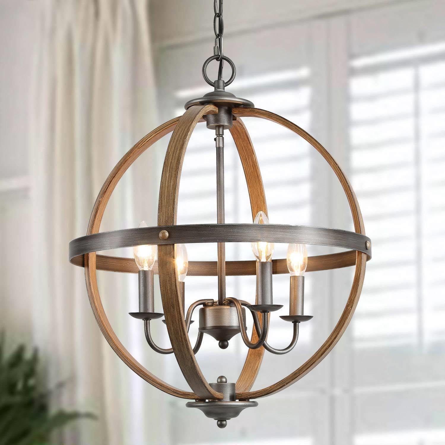 Farmhouse Chandeliers, Orb 4-Light Metal Dining Room Light Fixtures Ceiling Hanging, Globe Foyer Chandelier Lighting for Bedroom, Living Room, and Kitchen Island