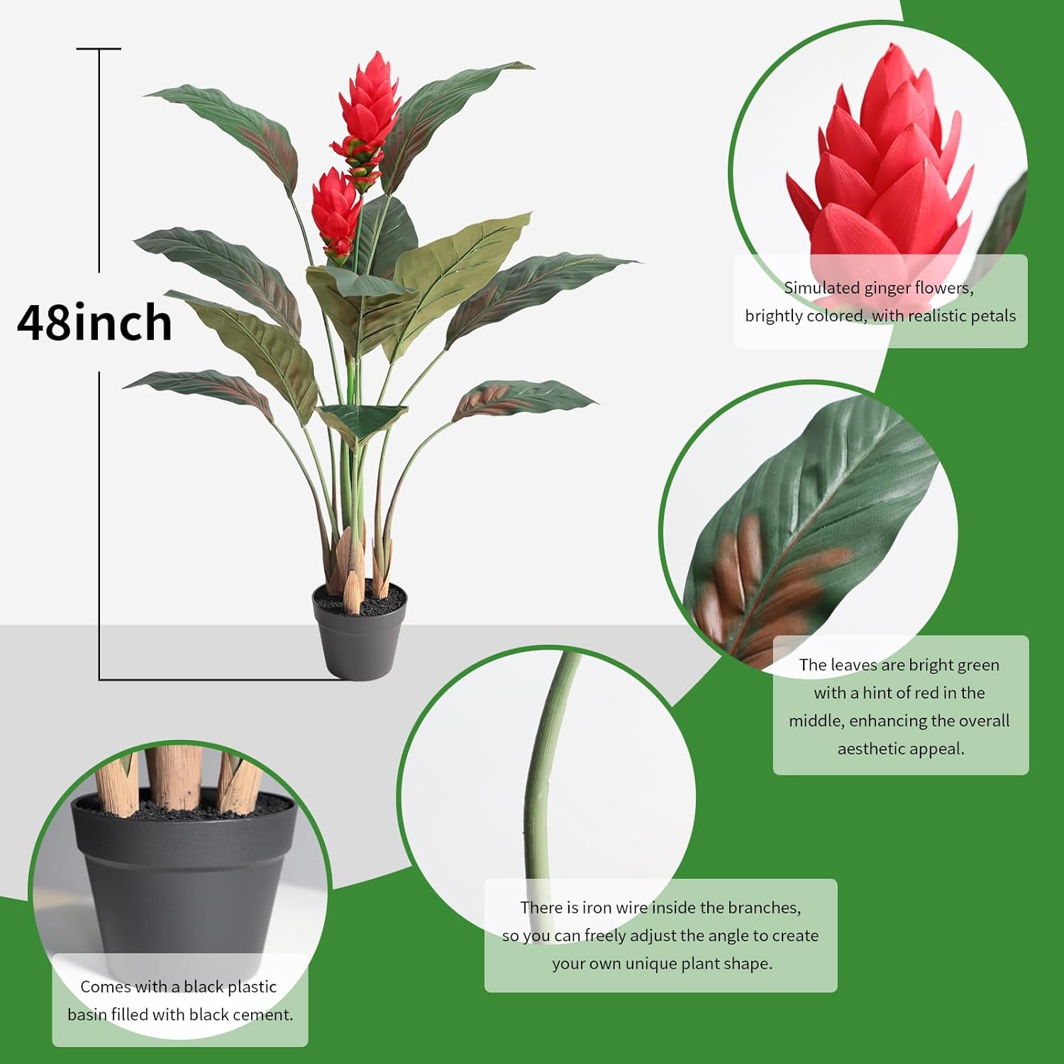 Artificial Bird of Paradise Plant, 4FT Faux Tropical Palm Tree with Ginger Flower, 48Inch Curcuma Alismatifolia Flower Plant