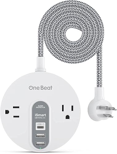 Miniatura 5 de Regleta de alimentación con USB C, 3 tomas de corriente, 4 puertos USB (22.5 W4.5 A), estación de carga de escritorio, enchufe plano, cable de