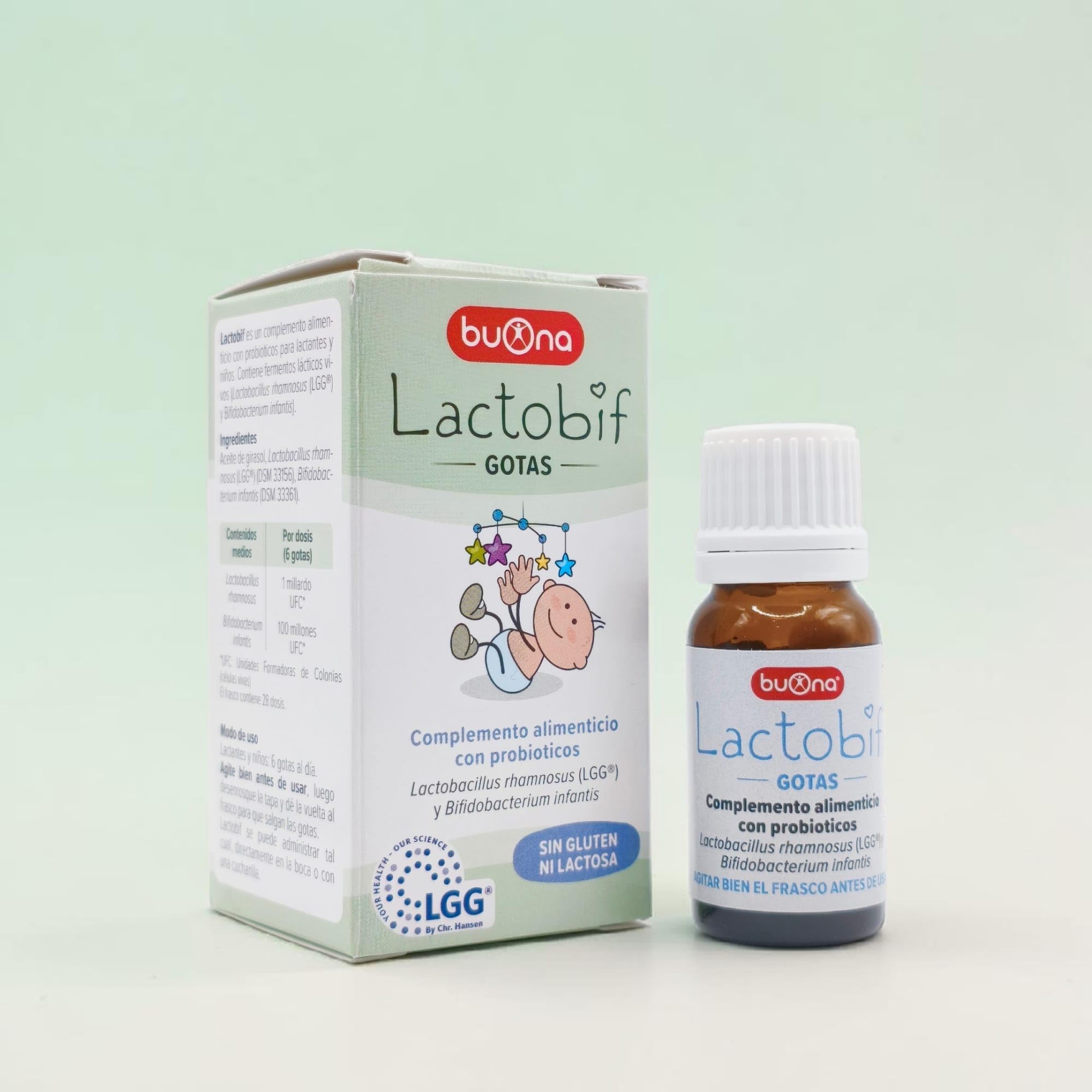 Buona Lactobif Flora Intestinal Gotas 8ml - Probióticos para Bebés y Niños - Equilibrio de la Flora Digestiva - Alivio de Cólicos y Diarrea Infantil - Defensas Naturales