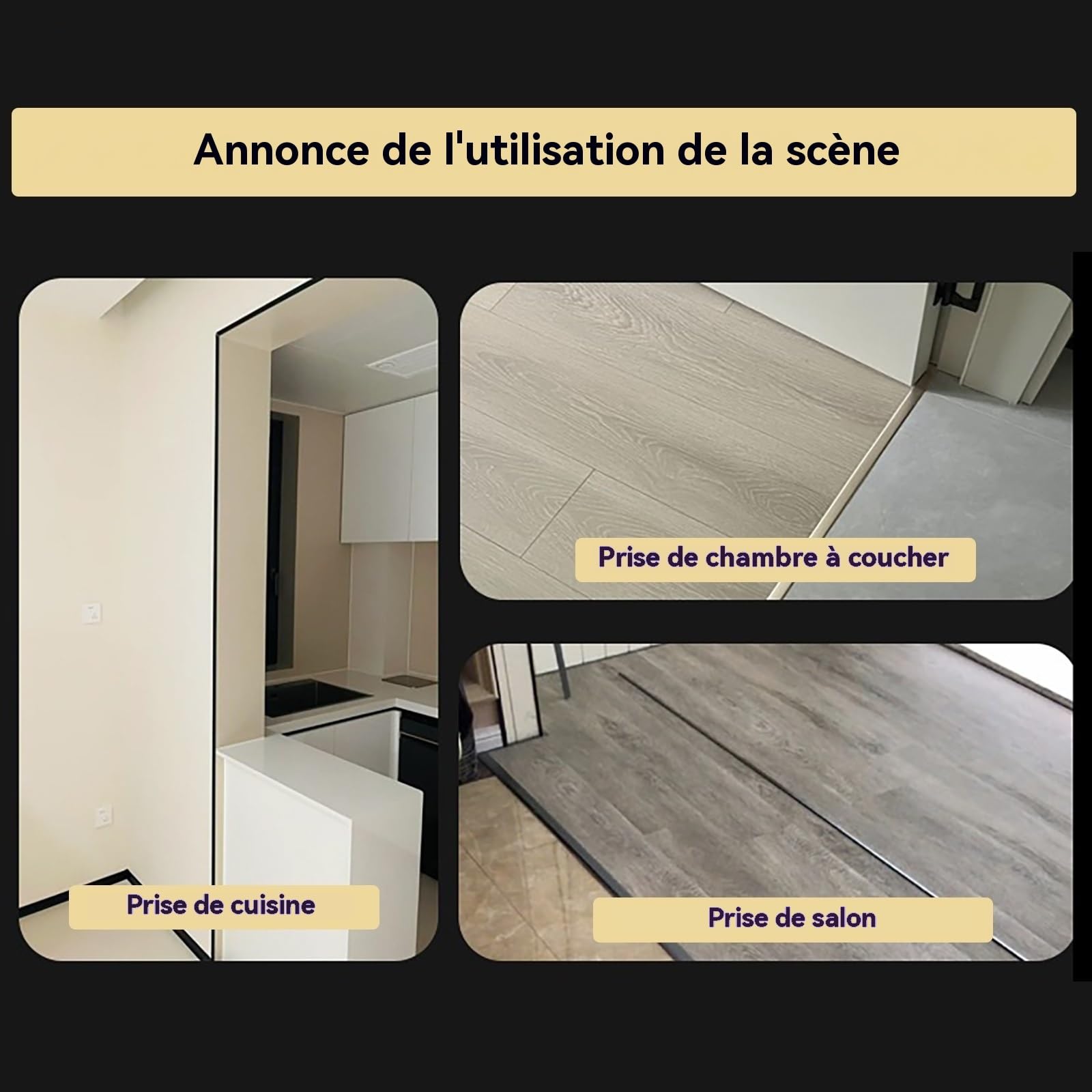 Perfil flexible de aluminio para parquet baguette de 90 cm, 3 piezas, negro, 18,5 mm, fácil renovación para azulejos e interiores