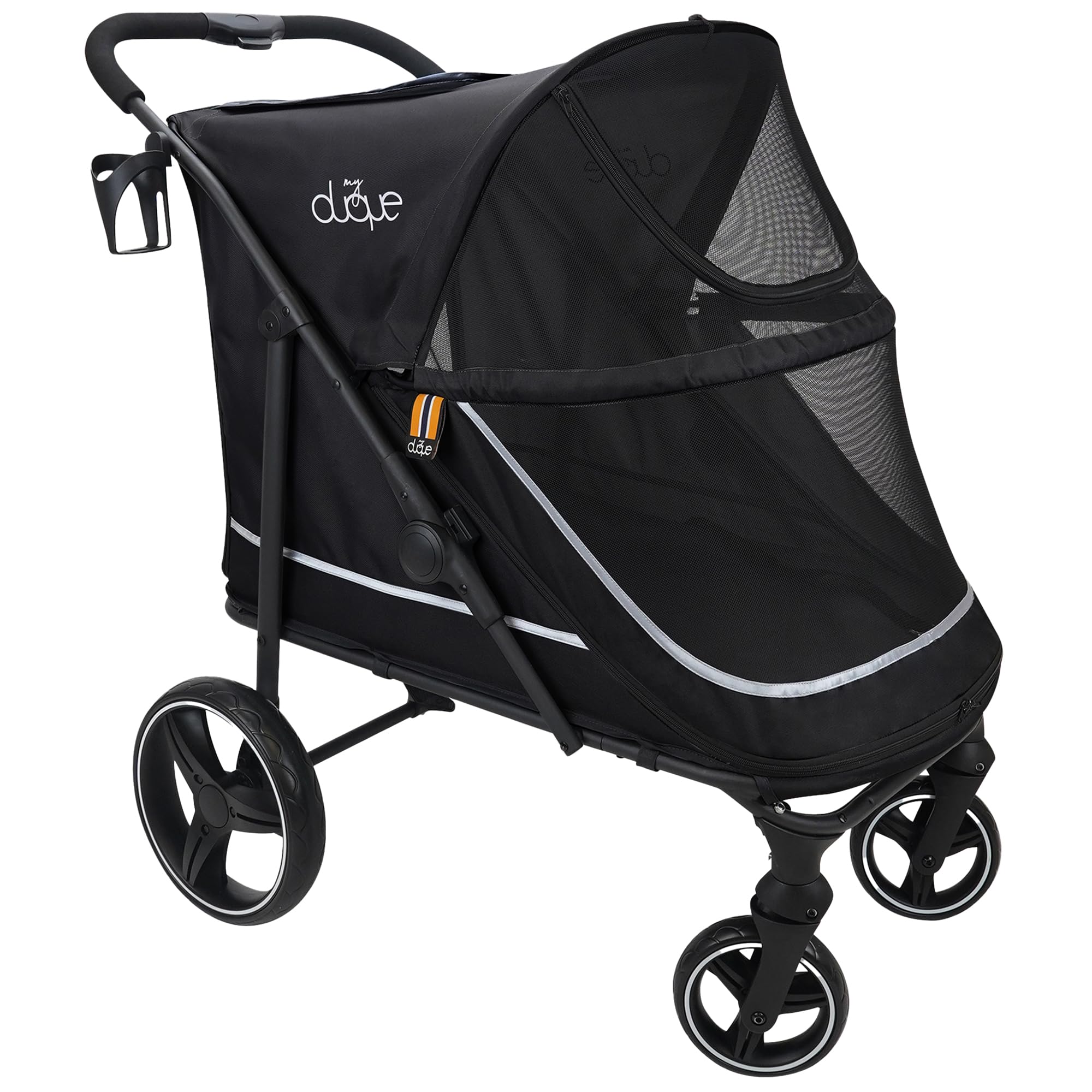 DUQUE Poussette CHAMP Voyage pour Animaux | Pliante avec Housse de Pluie, Porte-Gobelet et Rangement Intérieur, Convient pour Chat et Chien, 50 kg - Noir