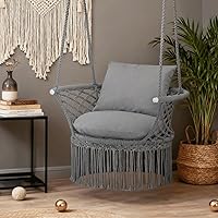 Vista 7 de MoNiBloom Silla colgante de macramé, estilo bohemio, con cuerda de algodón, con borlas, máximo 350 libras para dormitorio, sala de estar, porche