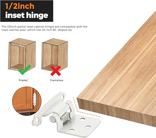 Vista 15 de Ravinte Paquete de 50 (25 pares) de bisagras superpuestas de 1/2 pulgada (variables), montaje frontal semicimoterminente de cierre automático