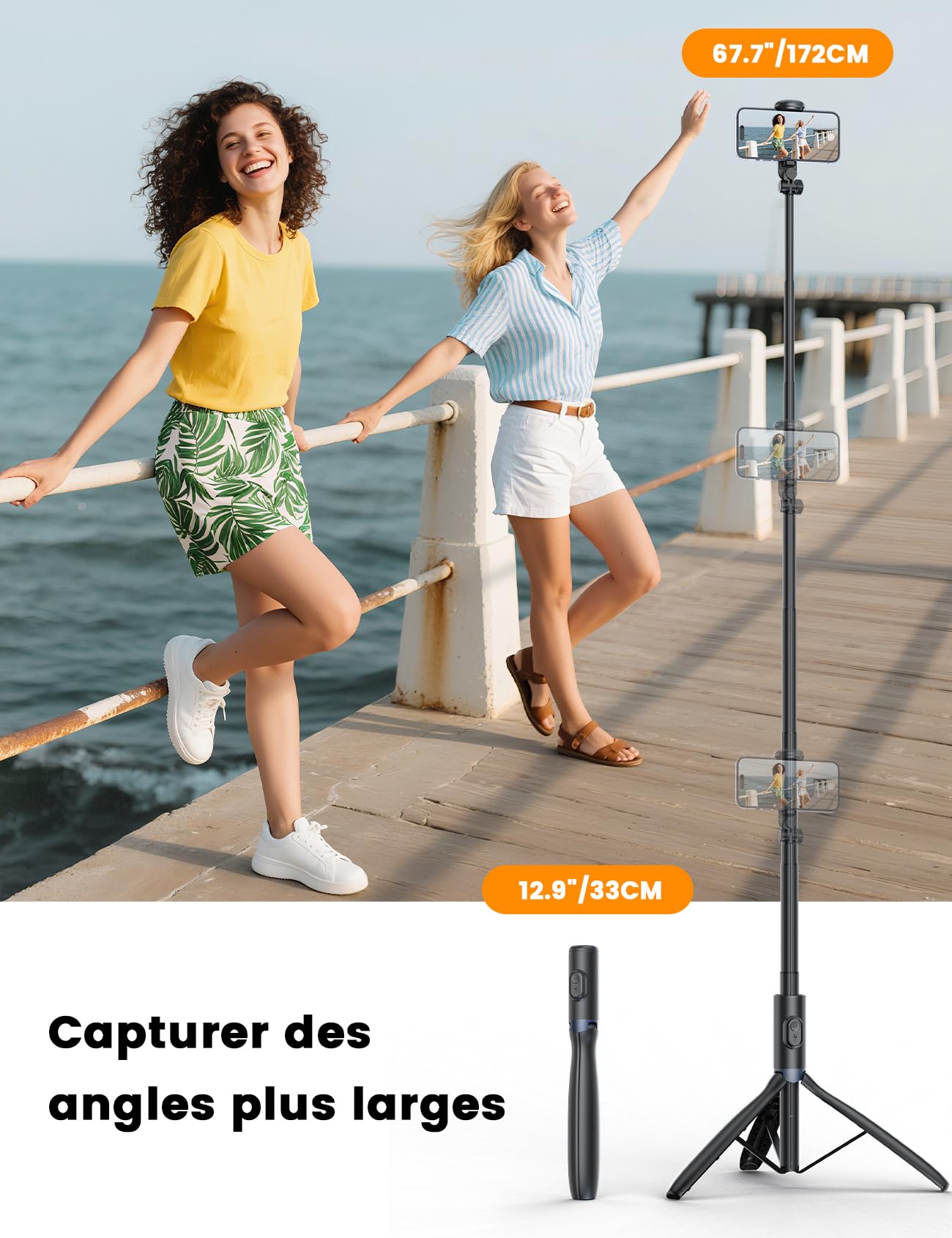 ANXRE Trepied Smartphone avec Lumiere, NT99 172cm Perche a Selfie et Kits Photo et vidéo Portables, Support d'Éclairage Télescopique Compatible avec Téléphone/Petite Caméra/GoPro