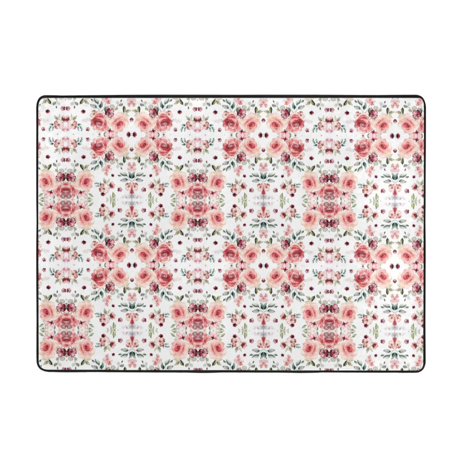 Tapis imprimé fleurs roses pour salon moderne et balcon fleuri