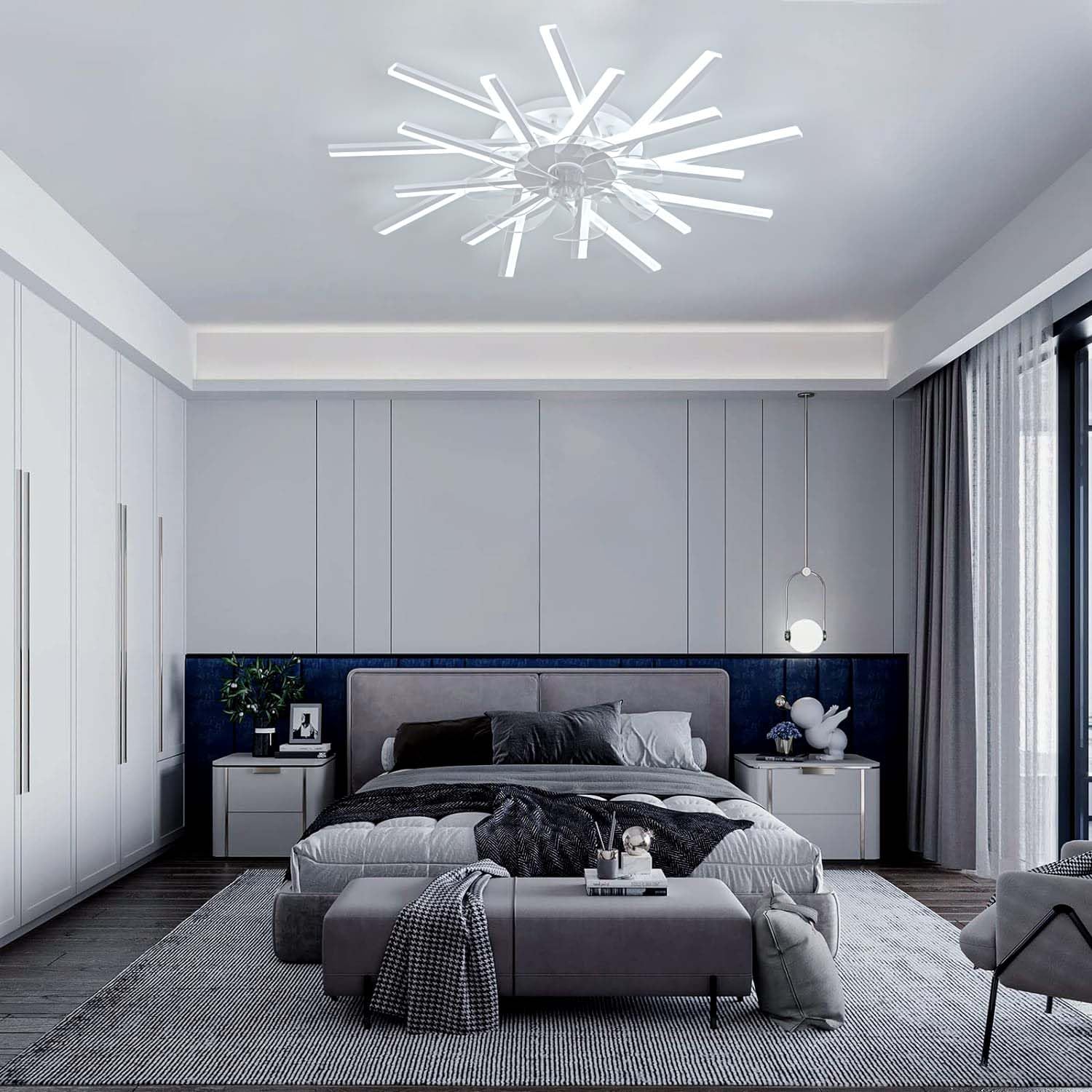 Smart Deckenventilator Mit Beleuchtung Reversible Dc Motor Modern Dimmable Ventilator Lampe Großerdeckenleuchte Mit Ventilator Groß Für Schlafzimmer Wohnzimmer LED Leise Timer-White||62cm