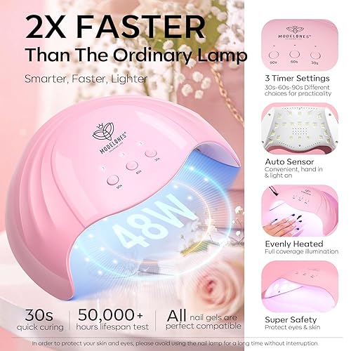 Miniatura 7 de Modelones kit de esmalte de uñas en gel, 7colores nude, con lámpara de secado de 48W con luz ultravioleta, capa base, base para esmaltado,