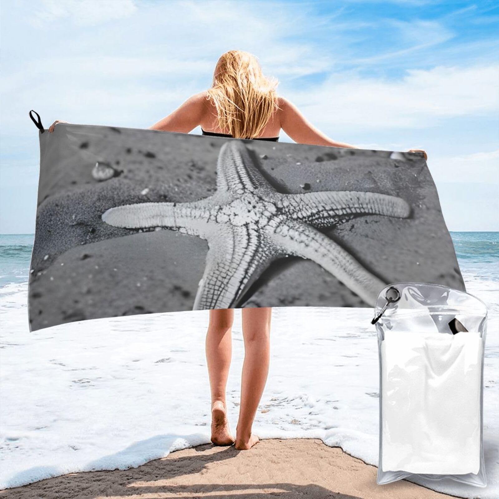 pojknbv Summer Starfish Seashell Print Travel Gym Towel For Beach Camping Hiking Yoga Lightweight Reusable Versatility