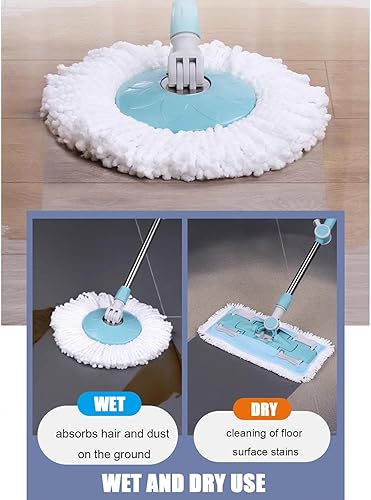 Miniatura 3 de Cubo de trapeador giratorio 360 Sistema de limpieza de piso giratorio con cabezal de fregona de piso plano y cabezal de trapeador redondo, mango