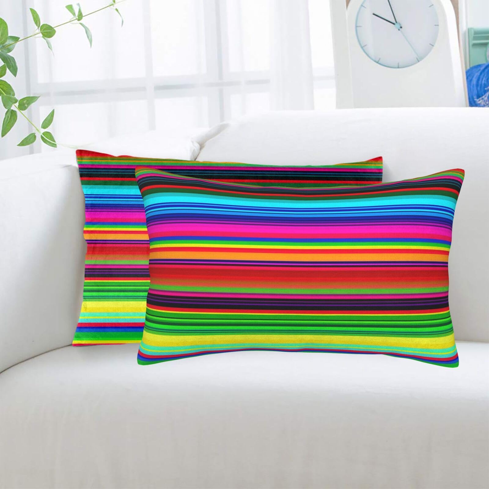 Colorful Mexican Stripes Standard Pillowcases Sets of 2, Ultra Soft Microfiber Plush Pillow Cases 14"X20" Comfort Decorative Throw Pillow Cover with Hidden Zipper for Bedroom, Sofa, Couch