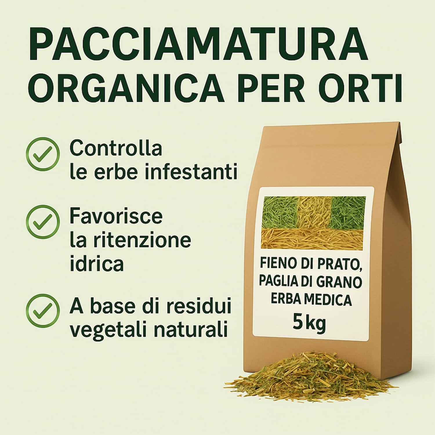 Naturalna ściółka 20 kg | słoma z pszenicy durum, siano łąkowe (koniczyna) lucerna alfa-alfa | nawóz organiczny i biodegradowalna ściółka do warzywnika, ogrodu i rabat