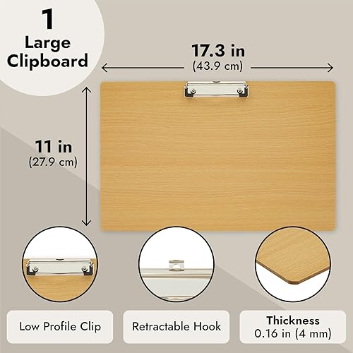 Miniatura 4 de Portapapeles de madera extra grande de 11 x 17.3 pulgadas, tablero horizontal de madera con clip para dibujo, 0.118 in de grosor - Tablero de