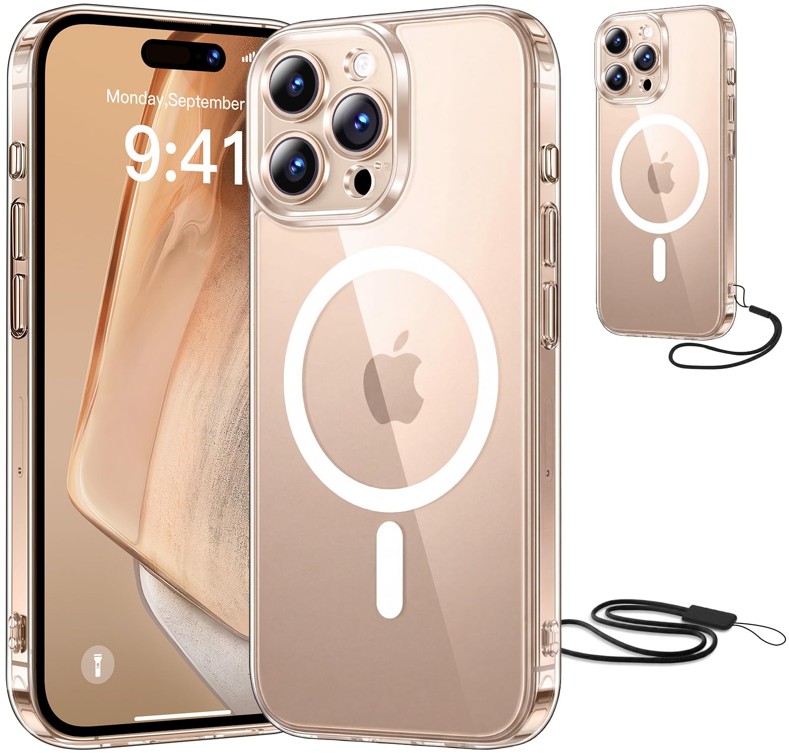 Opkiegrn Magnética Funda para iPhone 13 con Cuerda, Protección Lente Cámara, Compatible con MagSafe, con Negro Cordón Carcasa [Anti-Amarillo] Anti-Choques Ultra Fina Funda para iPhone 13 -Transparente — view 16