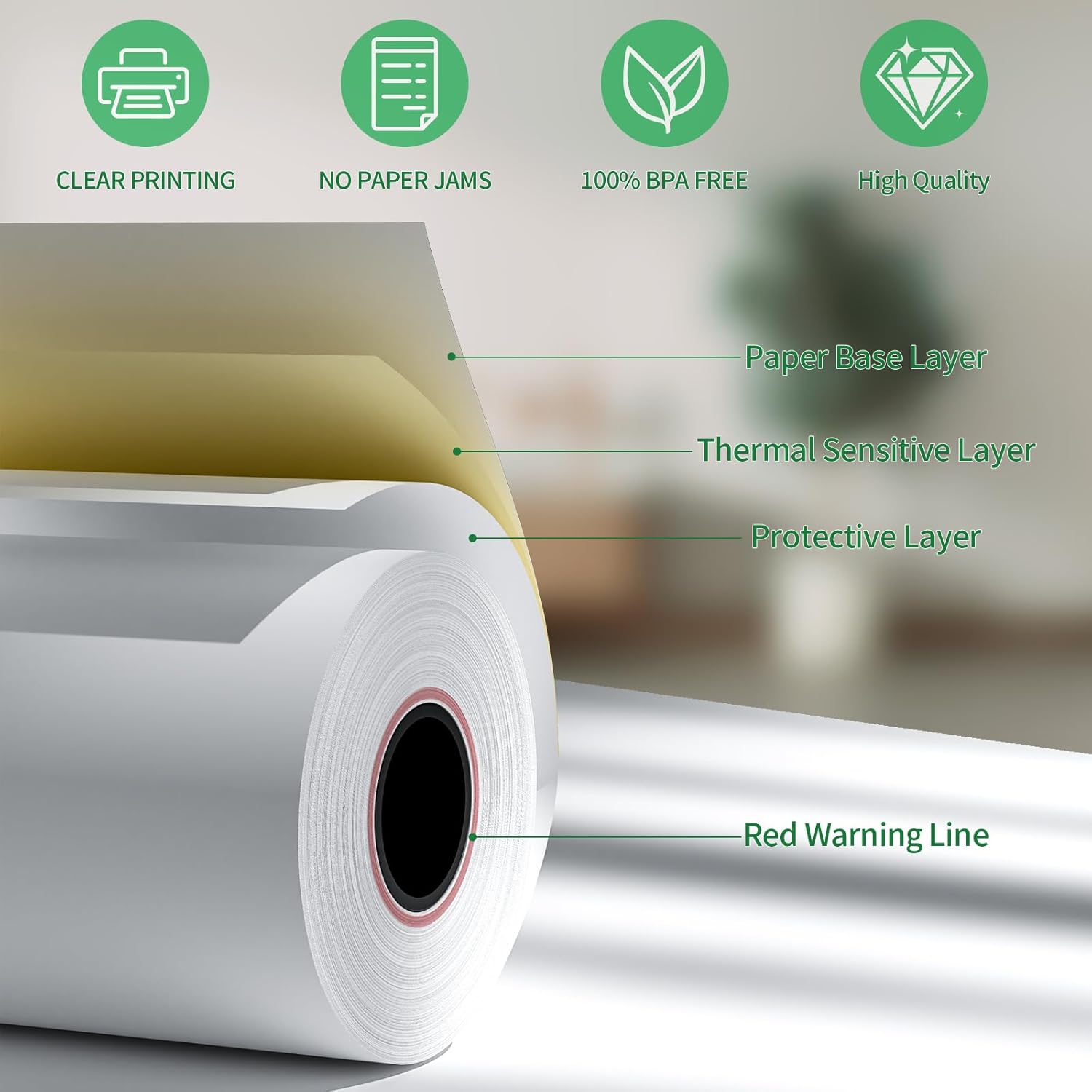 (10 Rolls) 2 1/4" x 50' Thermal Receipt Paper Rolls, Cash Register POS Thermal Paper, Credit Card Rolls Thermal 2 1/4 in x 50 ft. - Image 3
