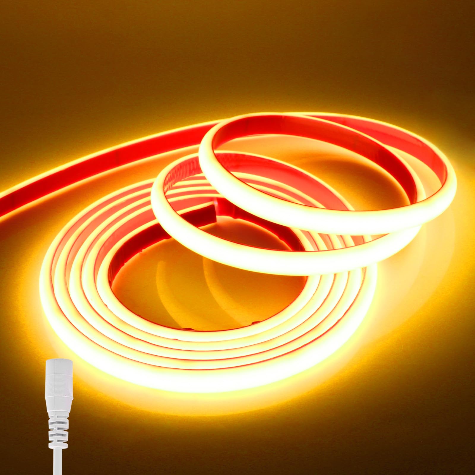 KAFULA 12V COB LED neon Strip [4m, Warm White 3000-3500K], 320 LEDs/m IP68 Waterproof Flexible LED Light Strip CRI90+, Double-Sided Adhesive Installation, can be Cut Every 5cm, Home Decoration