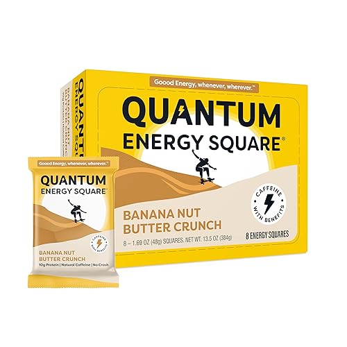 Quantum Energy Square Barra energética con cafeína y 0.35 oz de proteína. Delicioso aperitivo saludable sobre la marcha. (vegano, sin gluten, sin