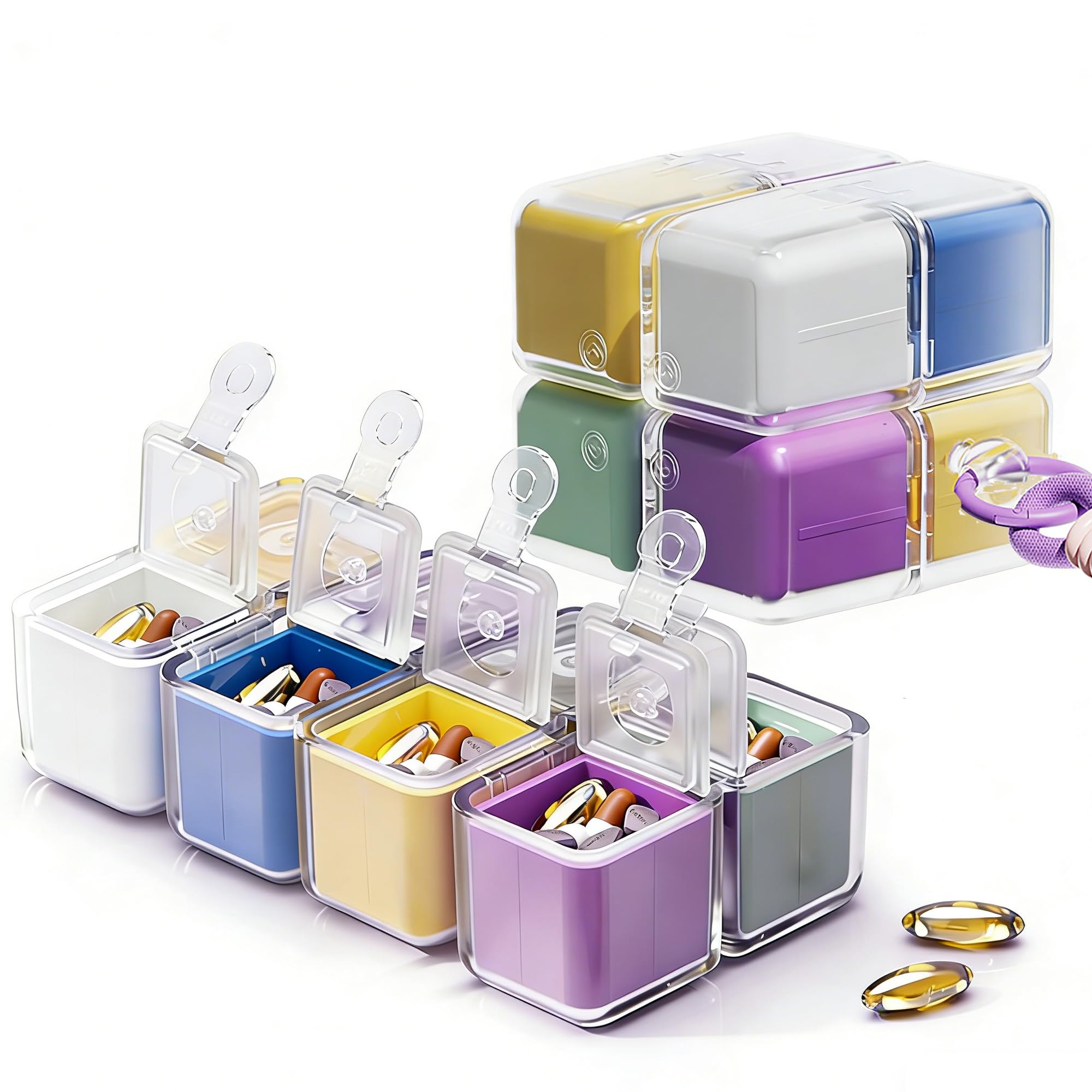 Elegant Pill Organizer for Travel - Weekly Medicine Pill Box with 2 Times a Day compartments Adorable and Stylish, Magnetic Cube-Shaped Design(Colorful)-image-15