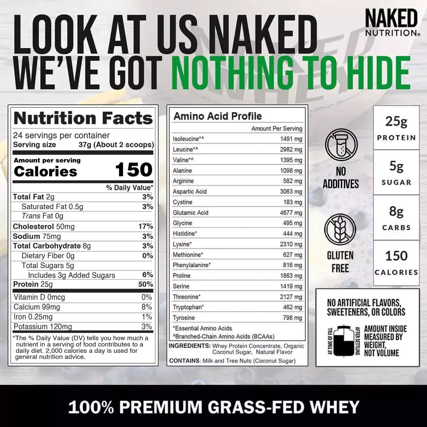 NAKED Whey Vanilla Protein Powder - Only 3 Ingredients - Grass Fed Whey Protein Powder, Vanilla Flavor, and Organic Coconut Sugar, No GMO, No Soy, and Gluten Free - 24 Servings - Image 5