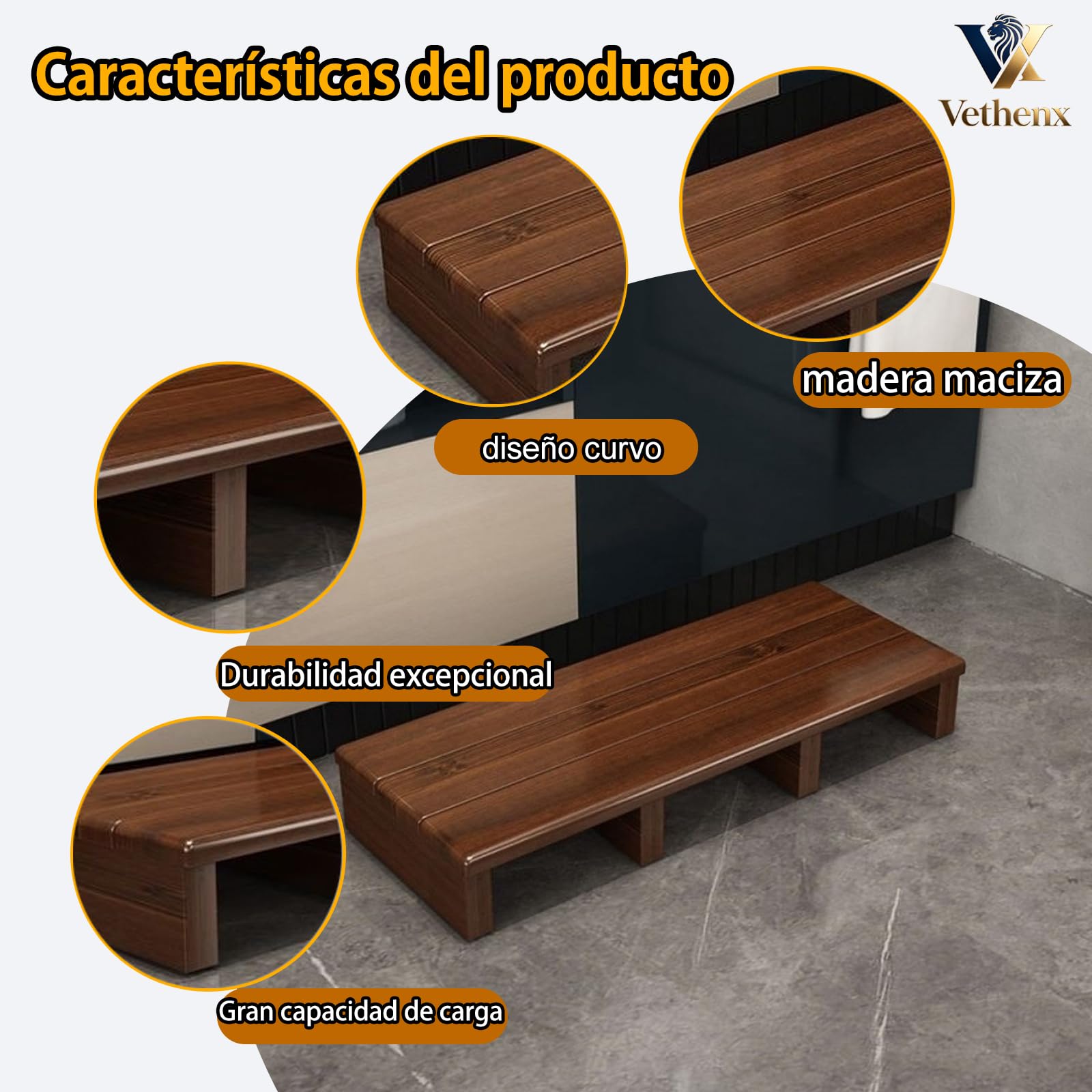 taburetes Escalera,Taburete de Cama,Parte Inferior Antideslizante,para Ancianos con Capacidad de 105 kg,para Cocina, baño.(80×30×15cm Marrón)