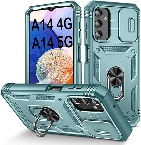 PASNEW Funda para Samsung Galaxy A14 4G5G, cubierta de cámara con función atril y deslizante, grado militar, multicapa, resistente, protección a