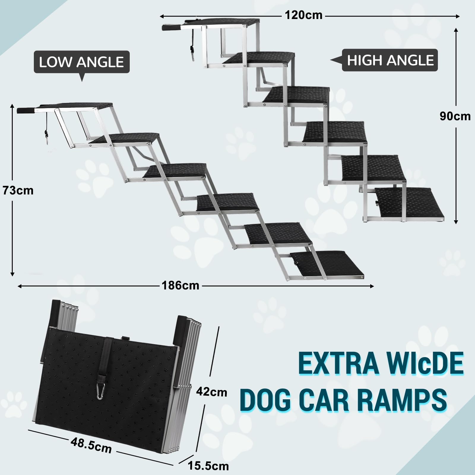 Escalier pour Chien 6 marches Pliable Aluminium léger Charge 113kg Surface antidérapante Extra Larges pour Voiture SUV Camion Argenté