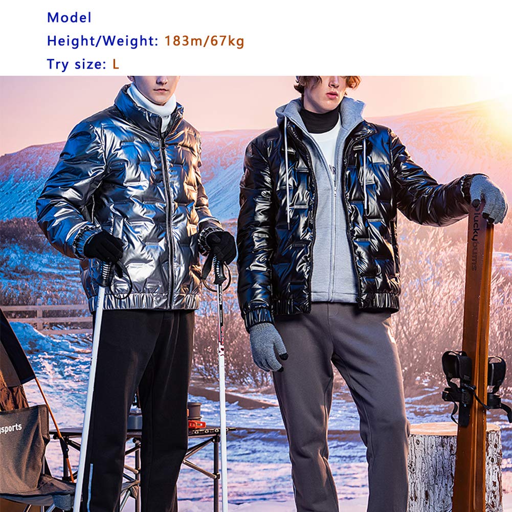 Kurtka puchowa dla mężczyzn, składana, stójka, lekka, zimowa, cienka kurtka puchowa, wypełniona białym kaczkiem, wyposażenie górskie, na narty, wędrówki, sport, na świeżym powietrzu, czarno-szara, M-XXXL czarny czarny XL 97g