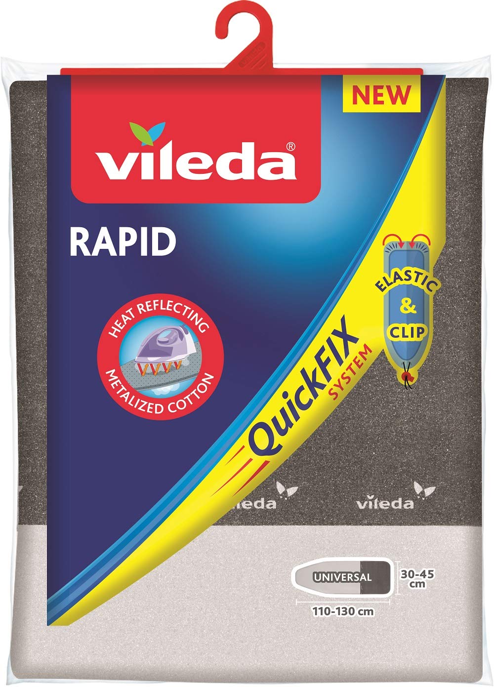 Vileda Asse da Stiro Smart, Asse da Stiro Traspirante, Regolabile in Altezza, Blu & Rapid Copriasse da Stiro Universale, in Cotone e Alluminio, Termoriflettente con Fermacorda, Grigio