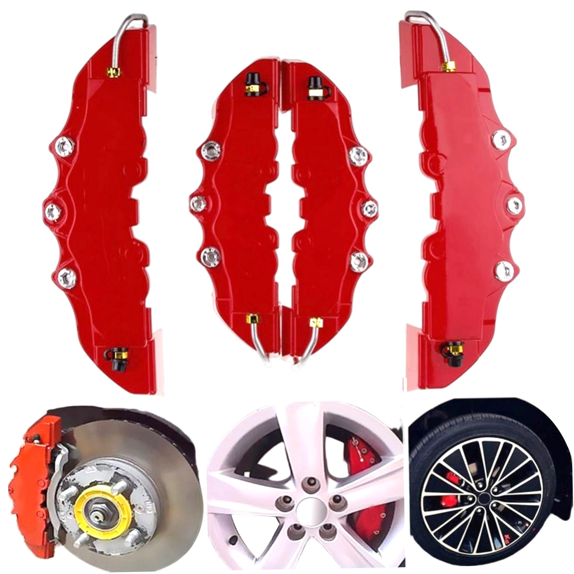 Couvertures de Frein, 2 Paires de couvercles d'étrier Frein, étrier Avant et arrière Style Rouge, Protecteur Disque Voiture Haute précision résistant à la Chaleur pour moyeu Roue