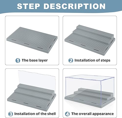 Miniatura 5 de Paquete de 2 vitrinas para bloques de figuras de acción de minifiguras, caja de almacenamiento de minifiguras acrílicas con 3 escalones movibles,