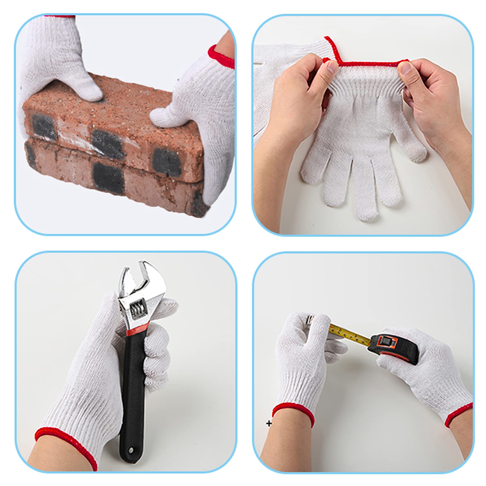 BOTOWI Guanti da Lavoro protettivi in Nylon Bianco da Uomo, 24/48/72/120 Paia di Guanti da Lavoro Leggeri e di Sicurezza Lavorati a Maglia per Uso grigliate, edilizia e Giardinaggio,10packs/120 Pairs