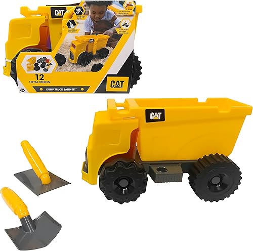 Miniatura 11 de CAT Juguetes de Construcción, Set de Arena de Excavadora Juguetes de Exterior - Camión Volquete de Juguete CAT de 10" y Cargadora, Casco, Pala,