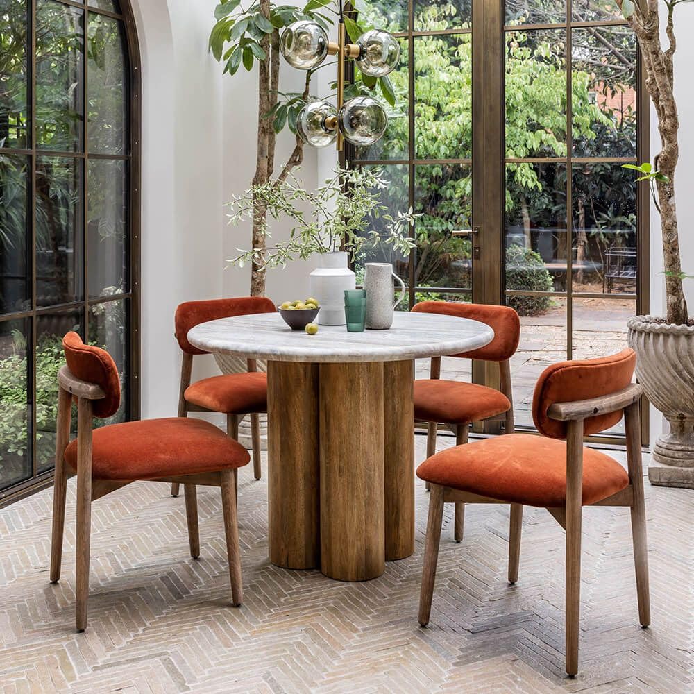 Suryavanshi Round Marble Top Dining Table for 4 Seater – Solid Mango Wood Base, Modern Contemporary Style, 47-Inch Compact Table for Dining Room, Kitchen or Café – Chairs Not Included-image-39