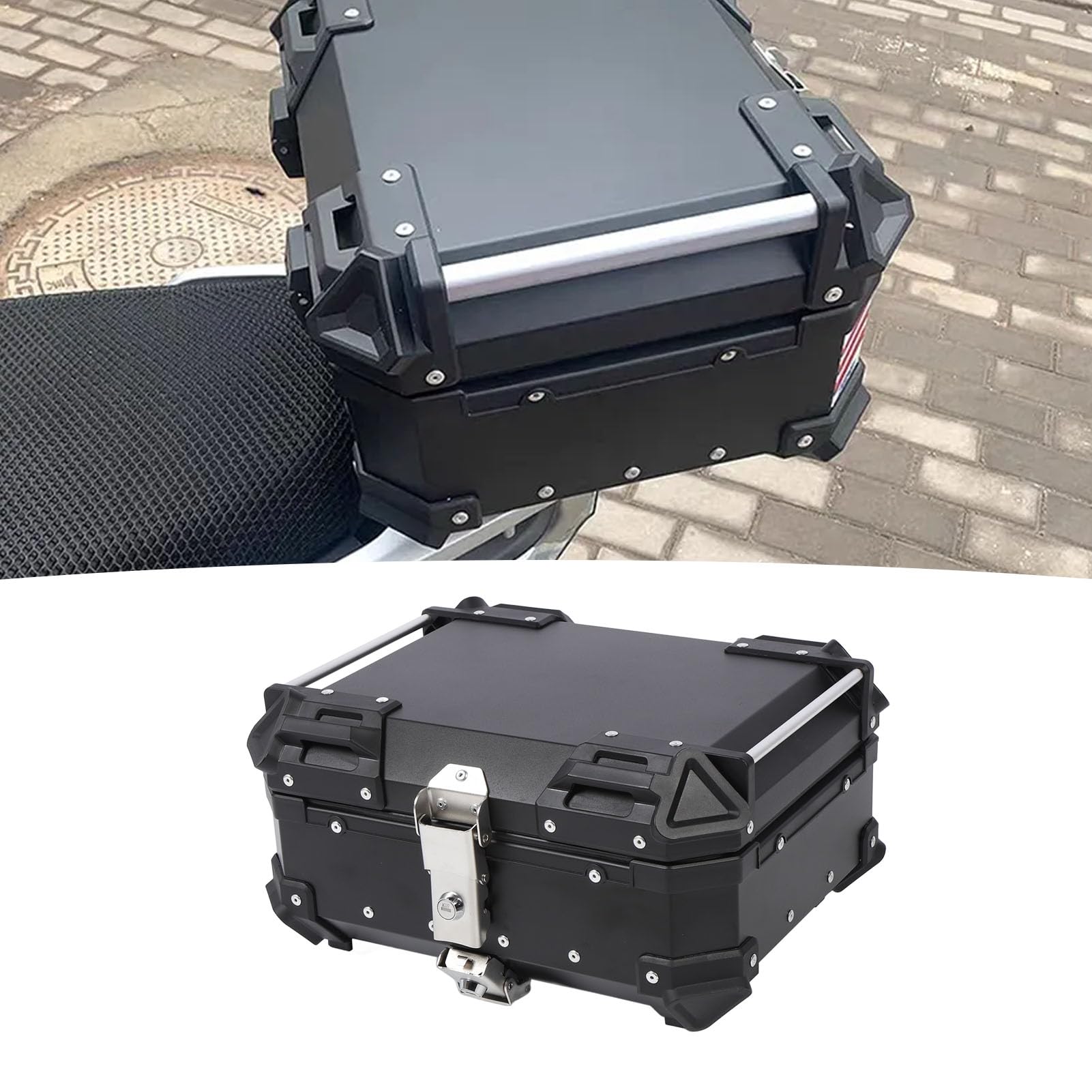 25-Liter-Motorrad-Topcase, 25-Liter-Heckkoffer aus Aluminiumlegierung mit Sicherheitsschloss, Universelle Motorrad-Gepäckträgerbox, KofferraumHeckbox für Helm, Regenmantel