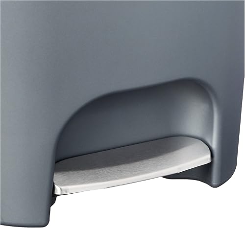 Miniatura 5 de Rubbermaid Bote de basura clásico de 13 galones con tapa y pedal de acero inoxidable, cubo de basura azul bronce para cocina, nuevo escalón de alta