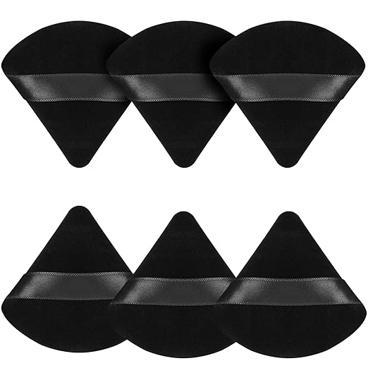 6-Pack Powder Puff Face Soft Triangle Makeup Puff for Loose Powder Mineral Powder Body Powder Velour Cosmetic Foundation Blender Sponge Beauty Makeup Tools(Black)