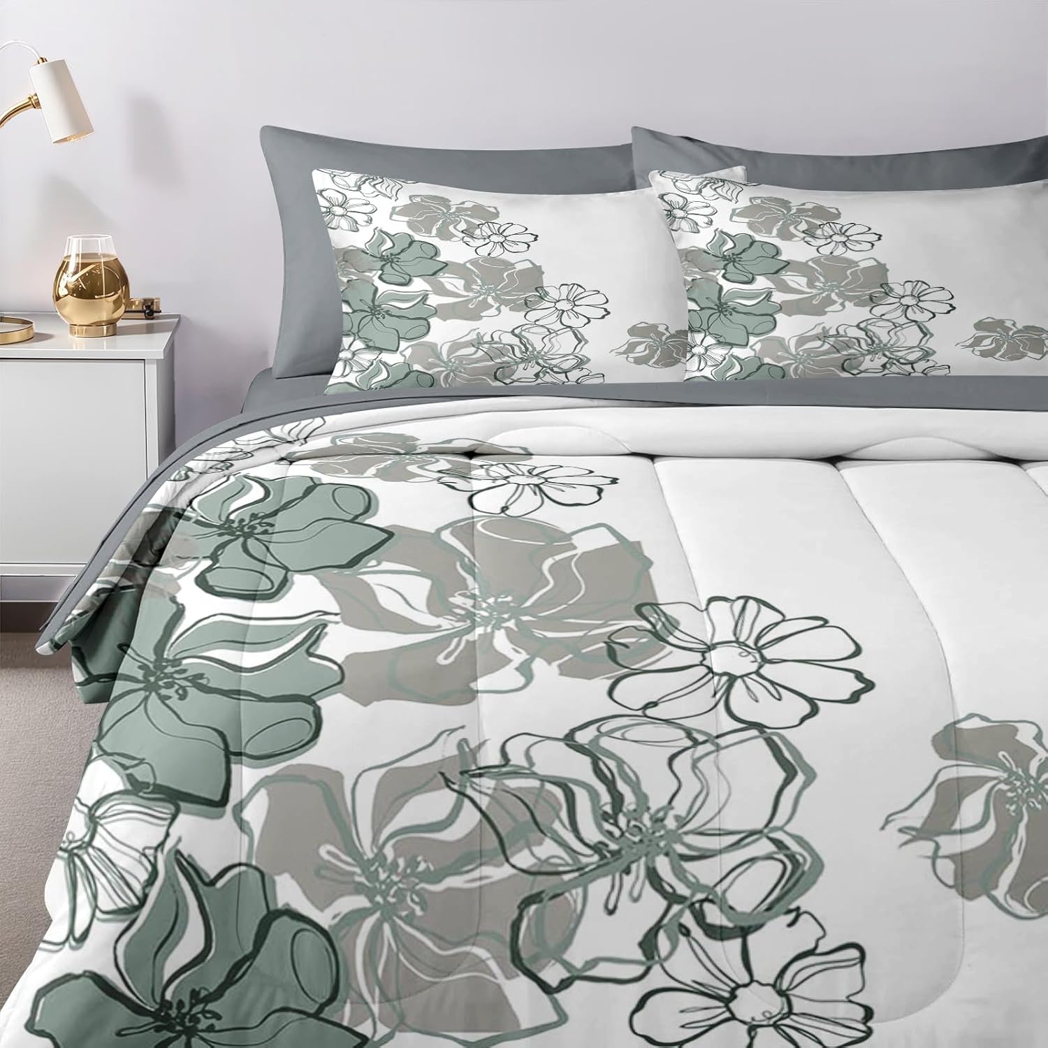 Nesker 7 Pcs Comforter Set Queen Size, Vintage Flowers Bedding Set for Kids and Adults, Farmhouse Floral Line Bed Sheet Sets with Fitted Sheet 2 Pillowcases & 2 Shams - Image 5