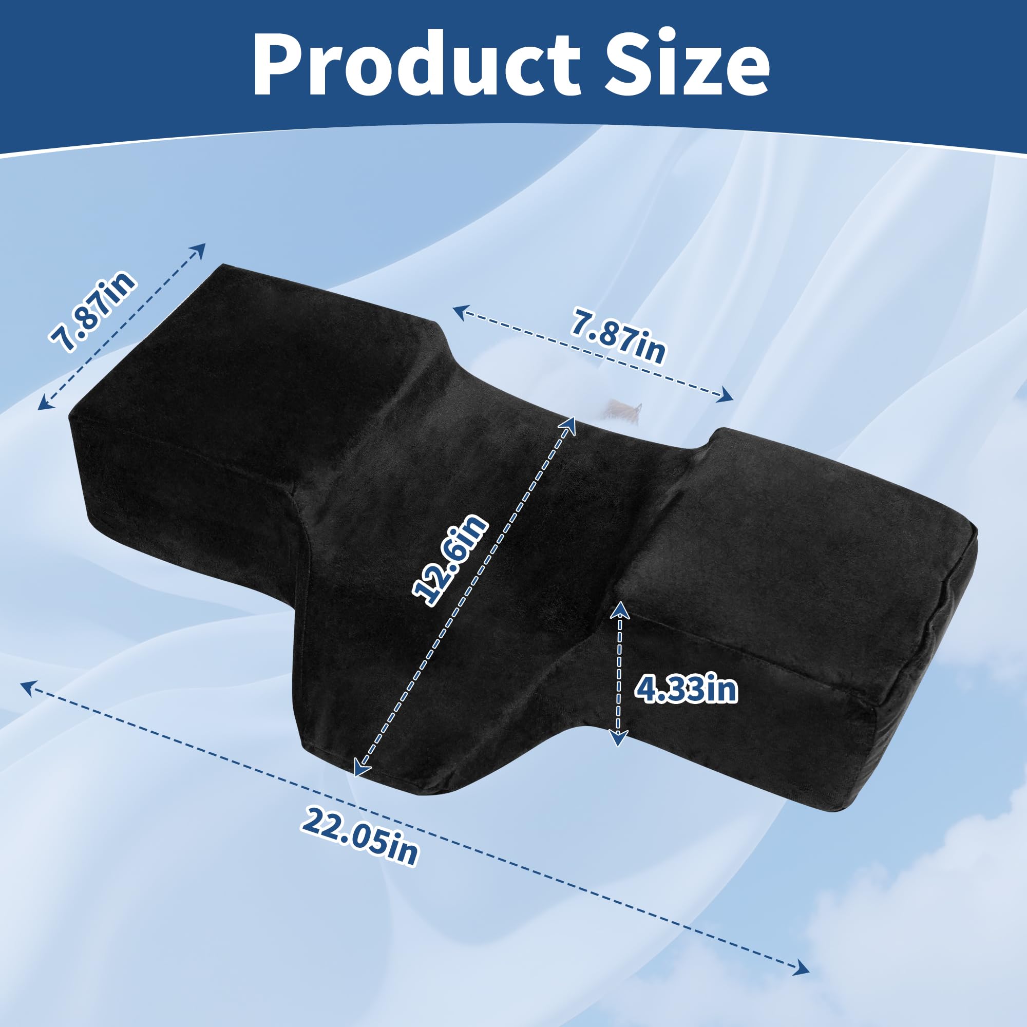 Condition photo showing New/Like New for lash pillow for eyelash extensions - ergonomic memory foam bed pillow with neck & back support, removable velvet cover & side tool pockets, fits lash beds for tech (black)