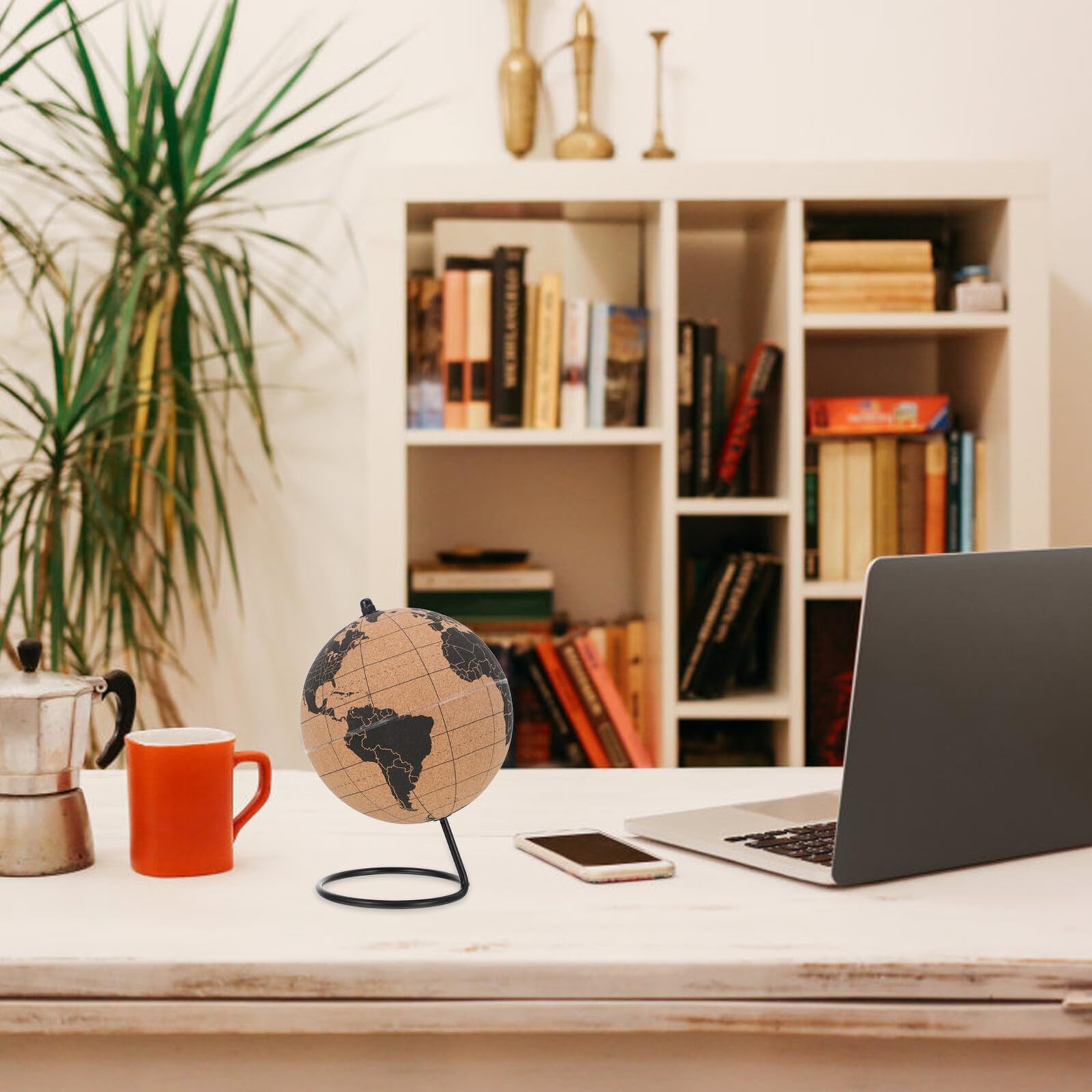 VICASKY Globe Mappamondo da Scrivania in Sughero, Supporto Stabile, Design Delicato, per Ufficio e Decorazione, Strumento Educativo