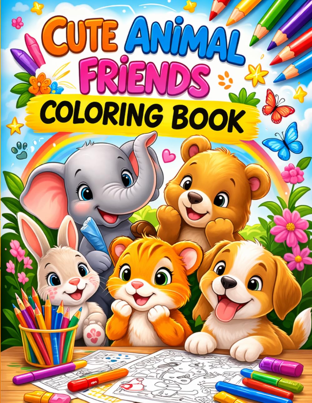 Cute Animal Friends Coloring Book: Cheerful animal drawings and activities for smart children