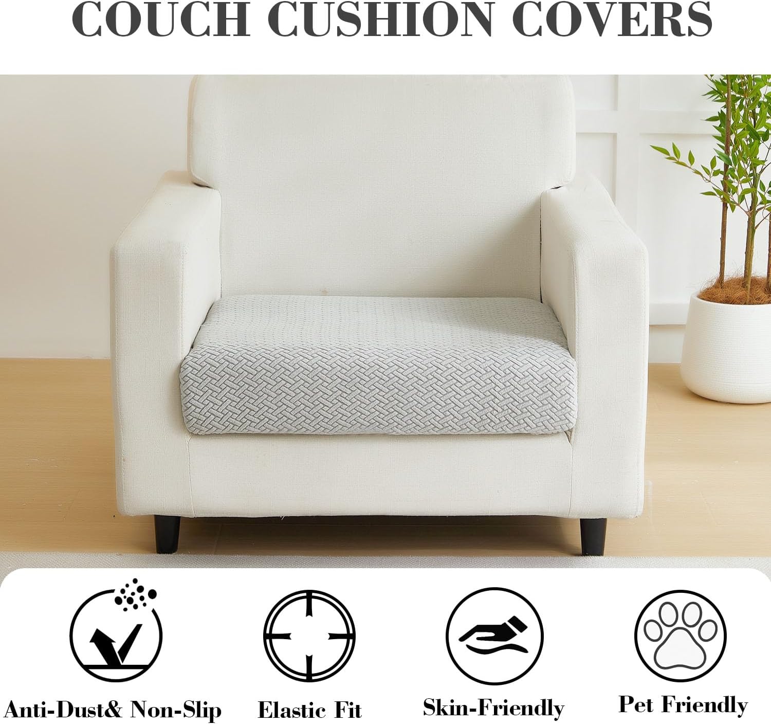 Sofa Covers Couch Covers for Sofa Pet Friendly Couch Cushion Covers Universal Sofa Covers Washable Stretch Slipcovers for Sectional Sofa (Texture Light Gray,Large Single Seat Cover)