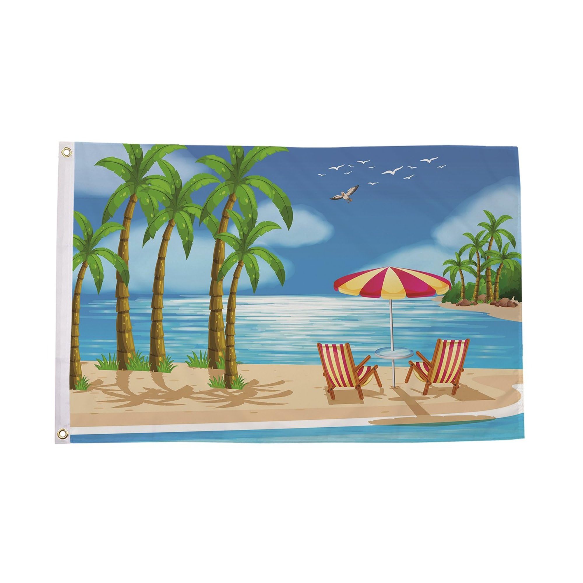 Flagtex Beach Parasol Scene Flag 5ft x 3ft (150cm x 90cm) Premium 100gsm Polyester with Double Stitched Hems - Summer Beach Flag, Tropical Holiday Banner, Seaside Garden Party Decoration