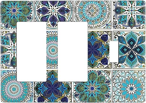 Miniatura 129 de Azulejo mediterráneo azul de 1 banda cubierta de toma de corriente Talavera mosaico mexicano marroquí mosaico dispositivo de palanca individual