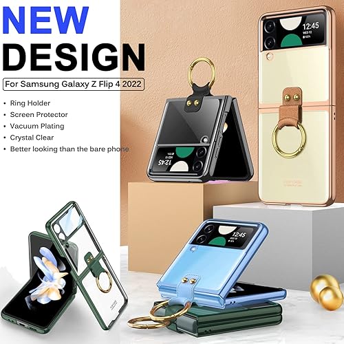 Miniatura 2 de Miimall Funda para teléfono Samsung Galaxy Z Flip 4, Z Flip 4 con anillo + protector de pantalla de vidrio templado, funda protectora delgada de
