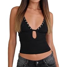 Women Keyhole Halter Cami Tops Studded V Neck Backless Fitted Going Out Top Y2K Camisole Tank Crop Tops