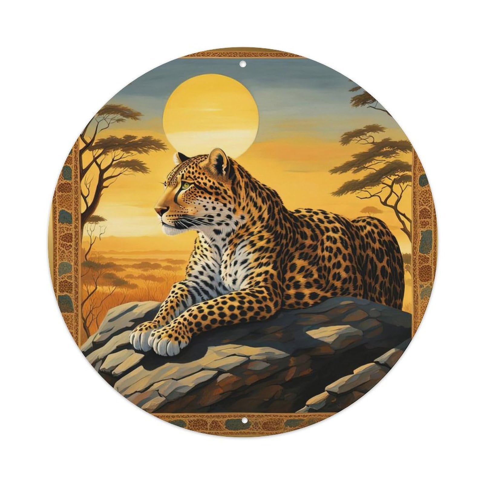Animal Leopard on The Rocks Metal Tin Sign