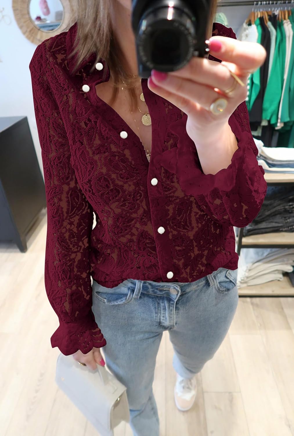BTFBM Long Sleeve Lace Blouses for Women 2024 Fall Dressy Casual Button Down Shirts Date Night Outfit Club Party Tops - Image 3