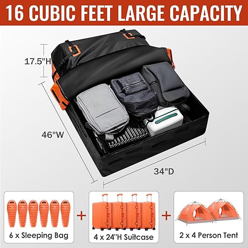 Miniatura 4 de Bolsa de transporte de carga para techo de automóvil, 16 pies cúbicos impermeable, bolsa de almacenamiento de equipaje con gran capacidad y máxima